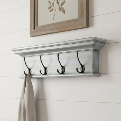 28" Black And Blue Solid Wood Four Hook Wall Mount Coat Rack HomeRoots