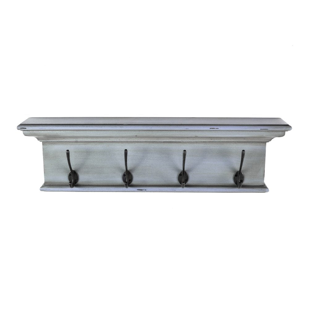 28" Black And Blue Solid Wood Four Hook Wall Mount Coat Rack - FurniFindUSA