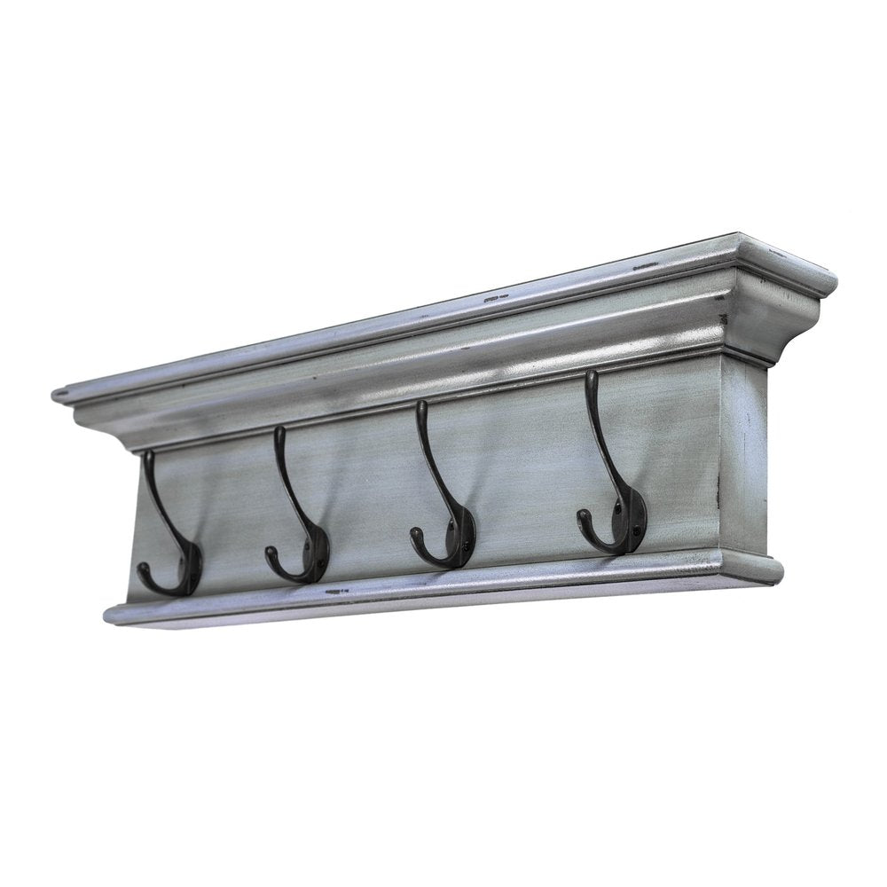 28" Black And Blue Solid Wood Four Hook Wall Mount Coat Rack - FurniFindUSA