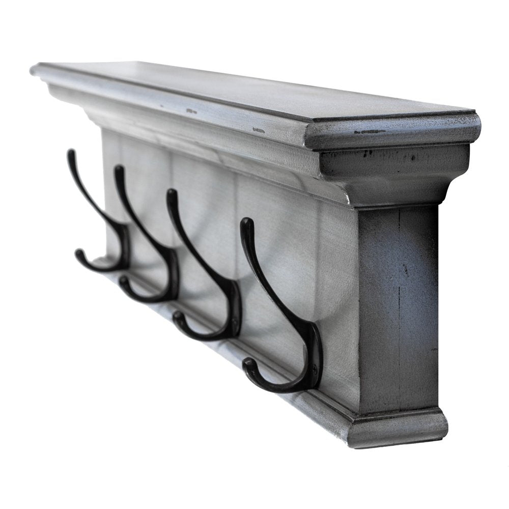 28" Black And Blue Solid Wood Four Hook Wall Mount Coat Rack - FurniFindUSA