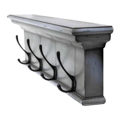 28" Black And Blue Solid Wood Four Hook Wall Mount Coat Rack - FurniFindUSA