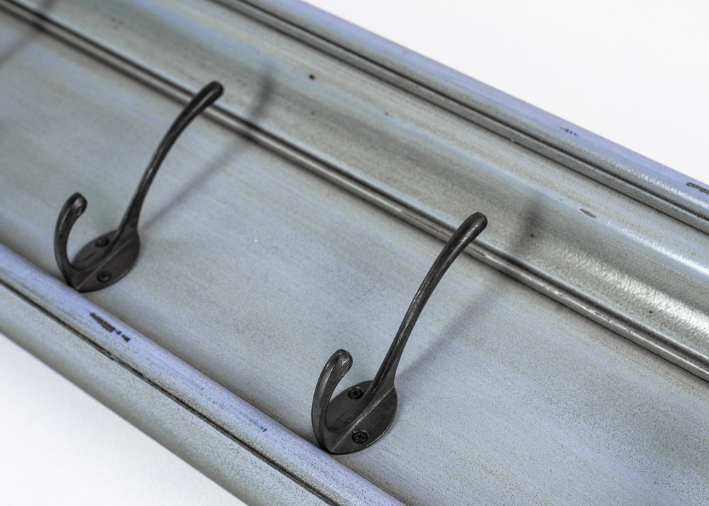 28" Black And Blue Solid Wood Four Hook Wall Mount Coat Rack - FurniFindUSA