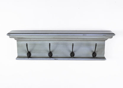 28" Black And Blue Solid Wood Four Hook Wall Mount Coat Rack HomeRoots