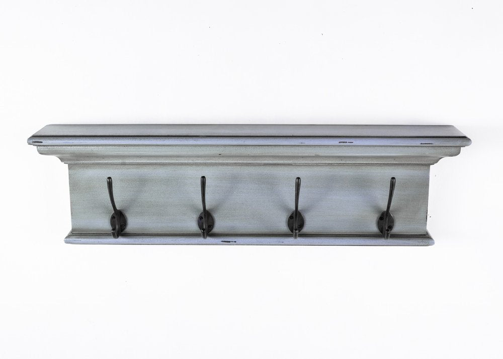28" Black And Blue Solid Wood Four Hook Wall Mount Coat Rack HomeRoots
