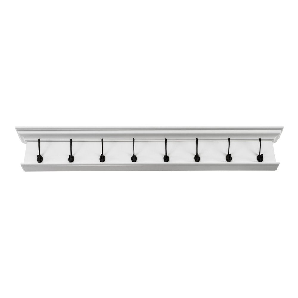 51" White Solid Wood Eight Hook Wall Mount Coat Rack HomeRoots