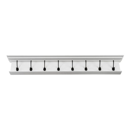 51" White Solid Wood Eight Hook Wall Mount Coat Rack HomeRoots