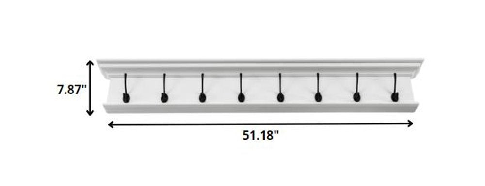 51" White Solid Wood Eight Hook Wall Mount Coat Rack HomeRoots