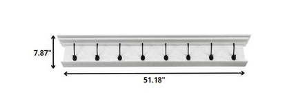 51" White Solid Wood Eight Hook Wall Mount Coat Rack HomeRoots
