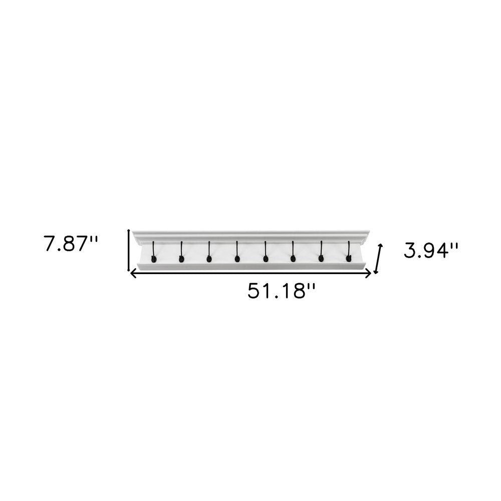51" White Solid Wood Eight Hook Wall Mount Coat Rack HomeRoots