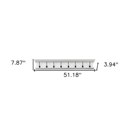 51" White Solid Wood Eight Hook Wall Mount Coat Rack HomeRoots
