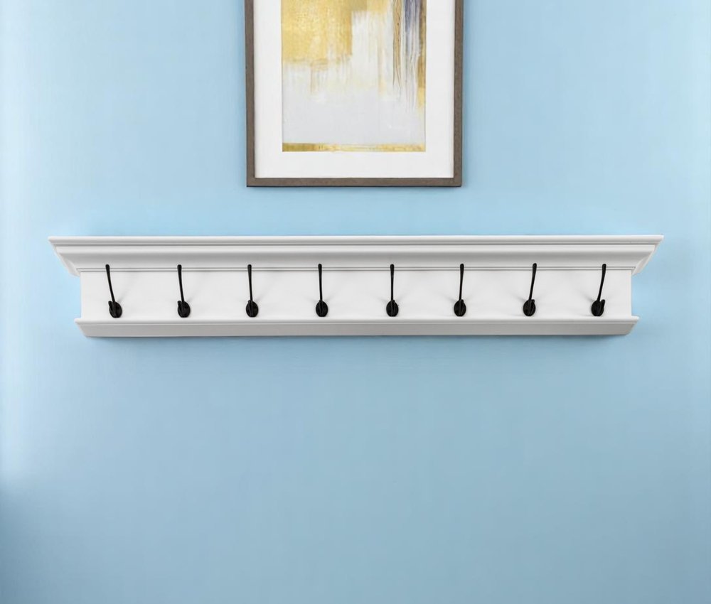 51" White Solid Wood Eight Hook Wall Mount Coat Rack HomeRoots