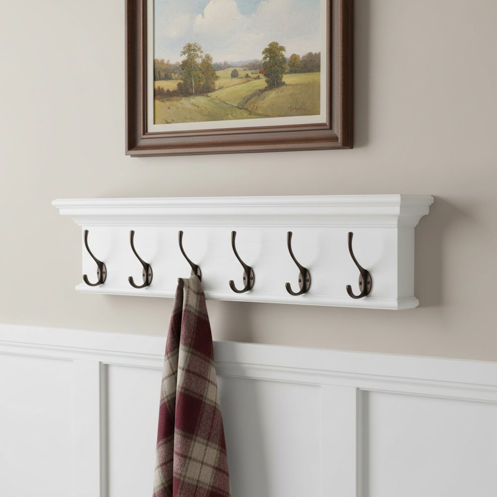 39" Classic White Wood Six Hook Hanging Coat Rack HomeRoots