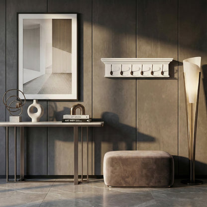 39" Classic White Wood Six Hook Hanging Coat Rack HomeRoots