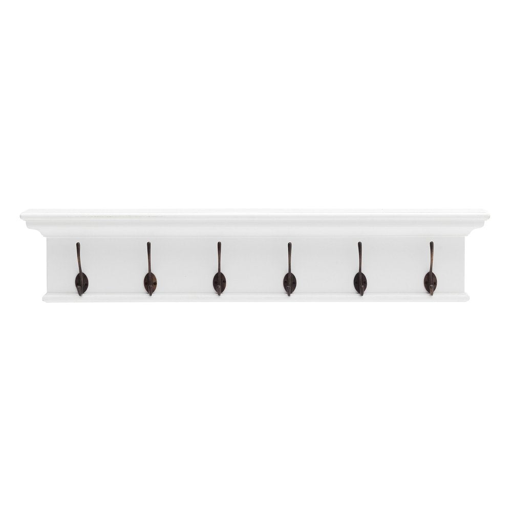 39" Classic White Wood Six Hook Hanging Coat Rack HomeRoots