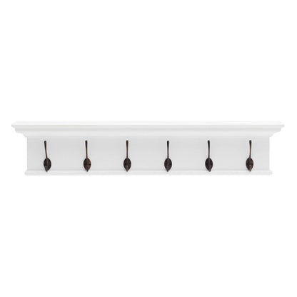 39" Classic White Wood Six Hook Hanging Coat Rack HomeRoots