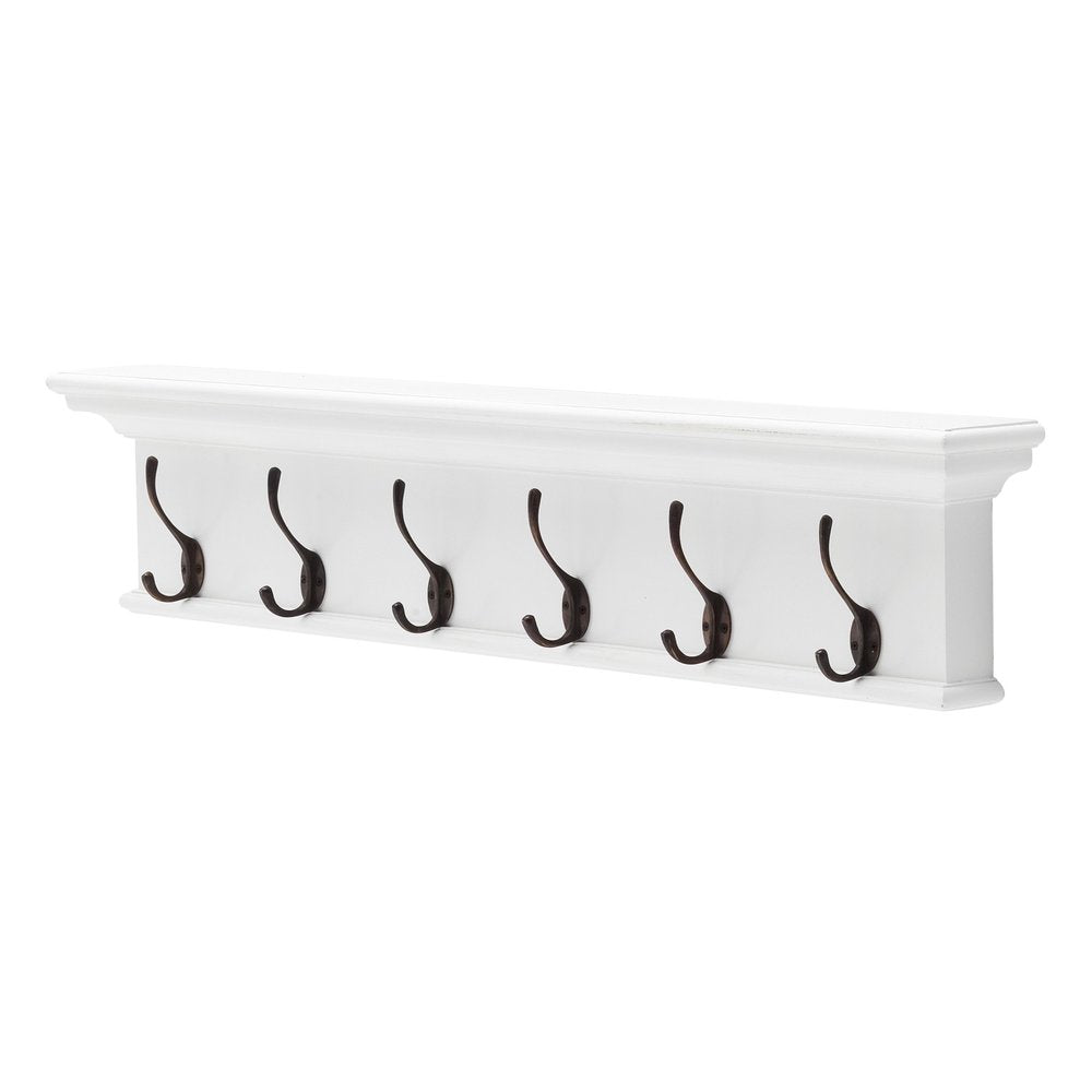 39" Classic White Wood Six Hook Hanging Coat Rack HomeRoots