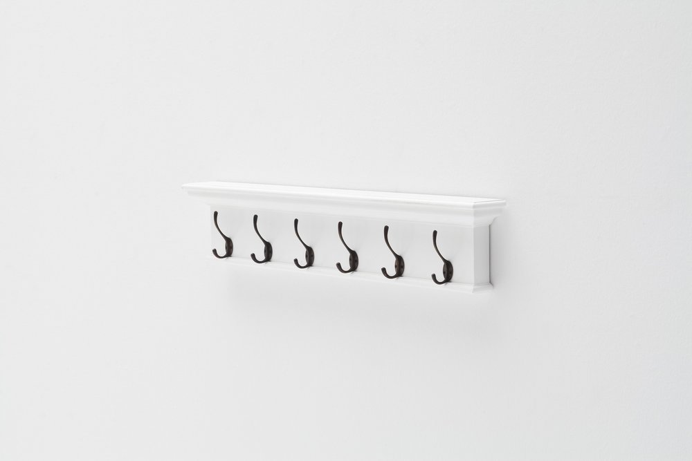 39" Classic White Wood Six Hook Hanging Coat Rack HomeRoots