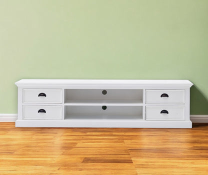 71" White Solid Wood Enclosed and Open Storage TV Stand