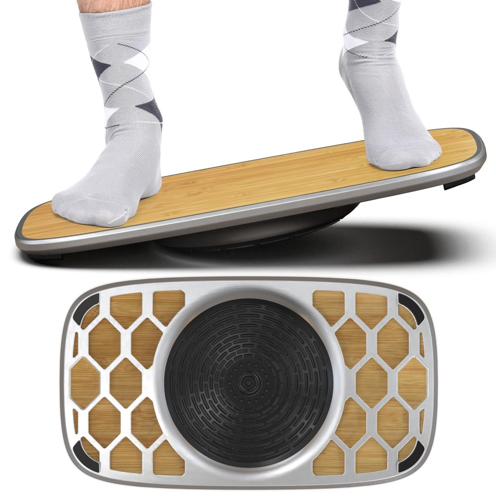 Bamboo and Silver Active Standing Desk Balance Board HomeRoots