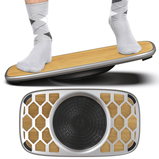 Bamboo and Silver Active Standing Desk Balance Board - FurniFindUSA