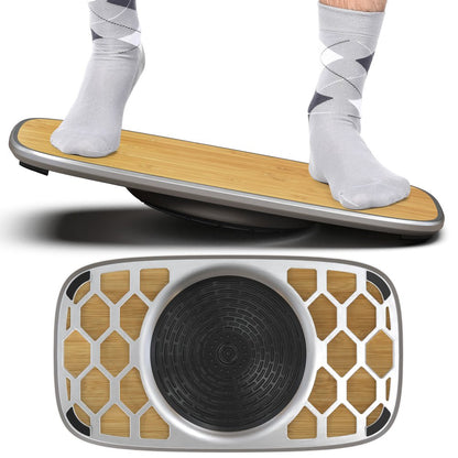 Bamboo and Silver Active Standing Desk Balance Board HomeRoots