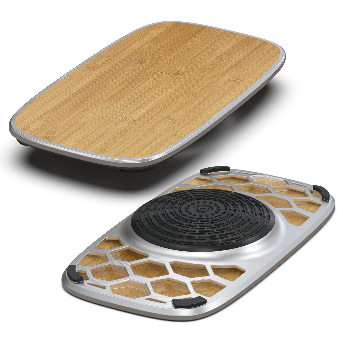 Bamboo and Silver Active Standing Desk Balance Board