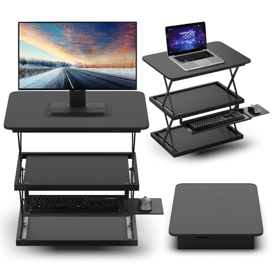 Black Adjustable Tall Standing Desk Converter and Riser HomeRoots