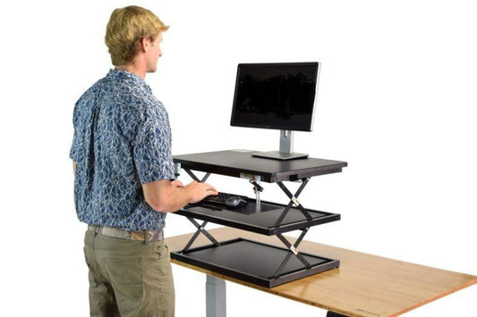 Black Adjustable Tall Standing Desk Converter and Riser - FurniFindUSA