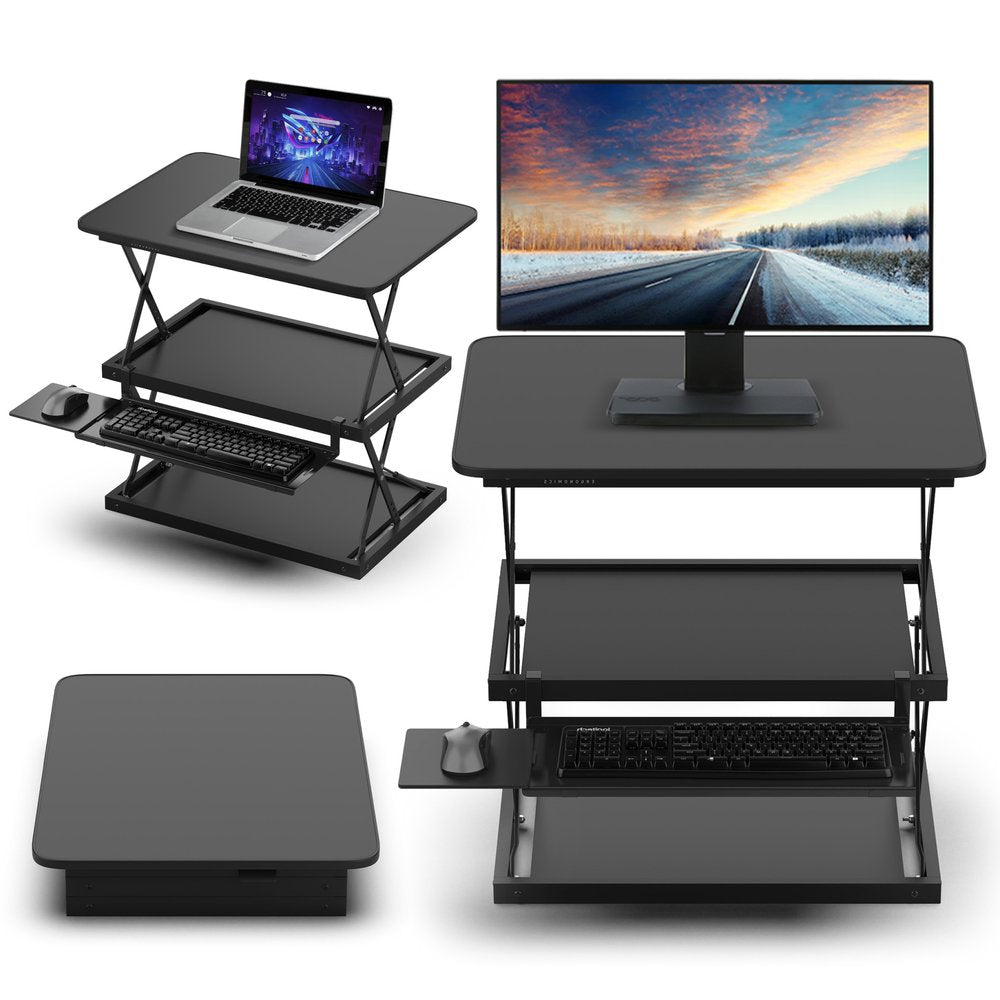 Black Adjustable Tall Standing Desk Converter and Riser HomeRoots