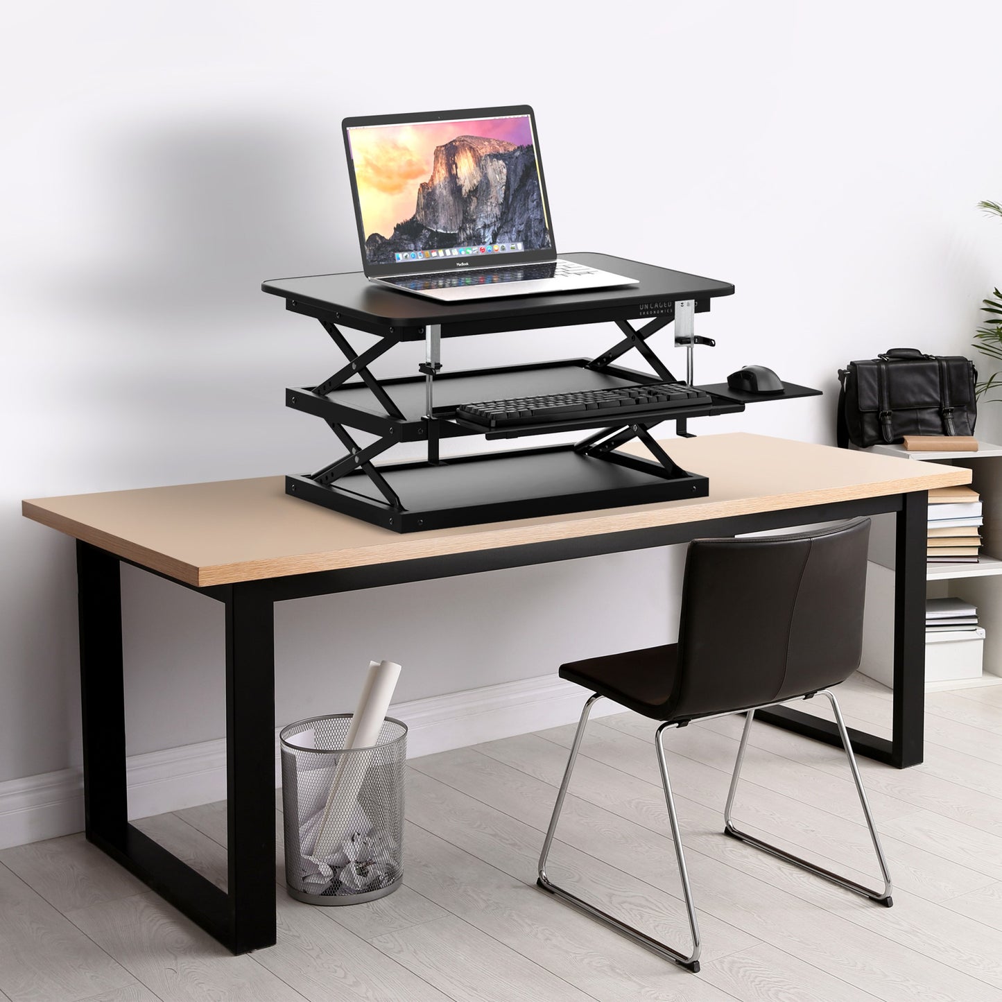 Black Adjustable Tall Standing Desk Converter and Riser