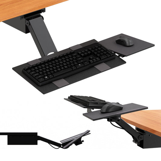 Black Ergonomic Under Desk Pull Out Keyboard Sit or Stand Tray - FurniFindUSA