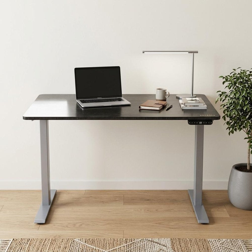48" Adjustable Black and Gray Stainless Steel Standing Desk HomeRoots