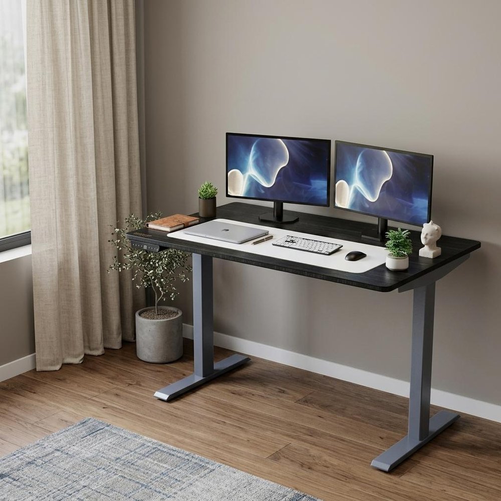 48" Adjustable Black and Gray Stainless Steel Standing Desk HomeRoots