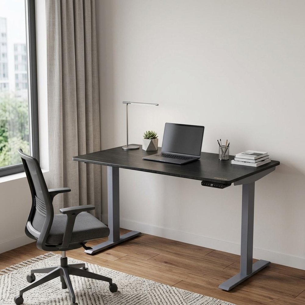 48" Adjustable Black and Gray Stainless Steel Standing Desk HomeRoots