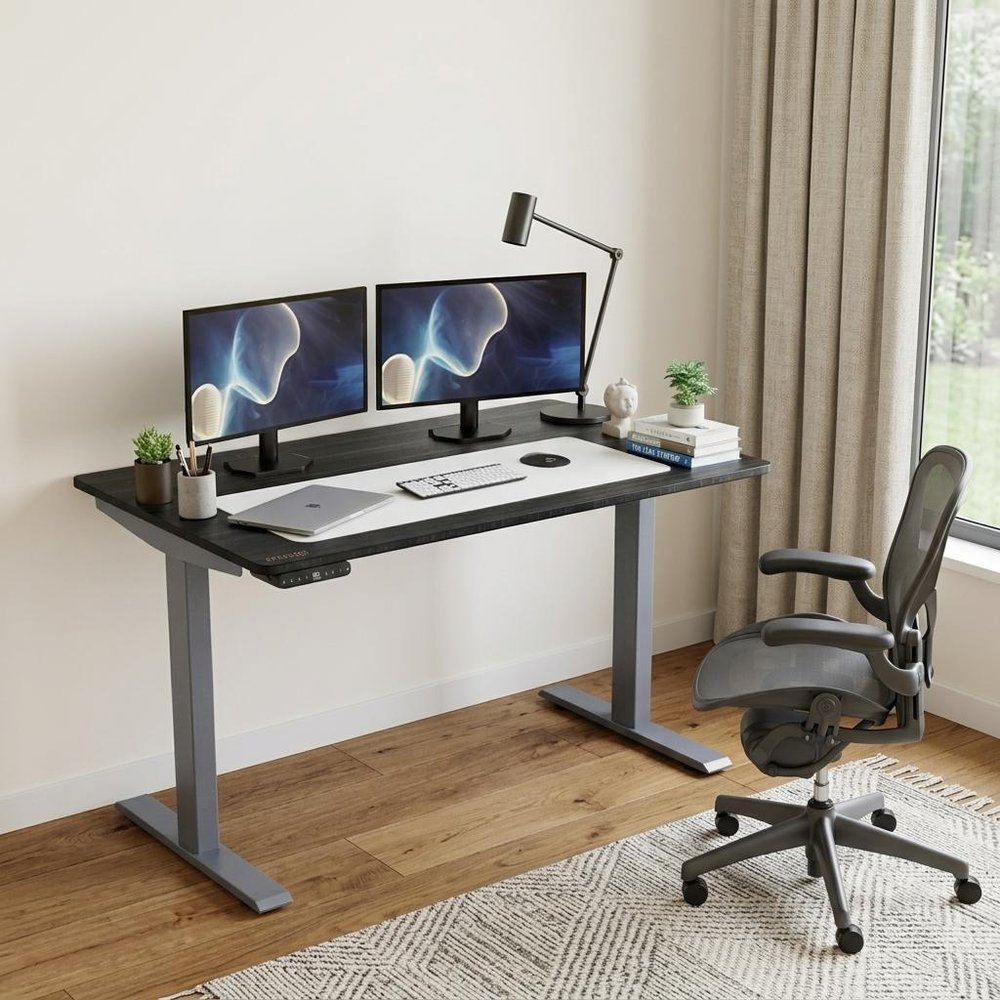 60" Adjustable Black and Gray Stainless Steel Standing Desk HomeRoots