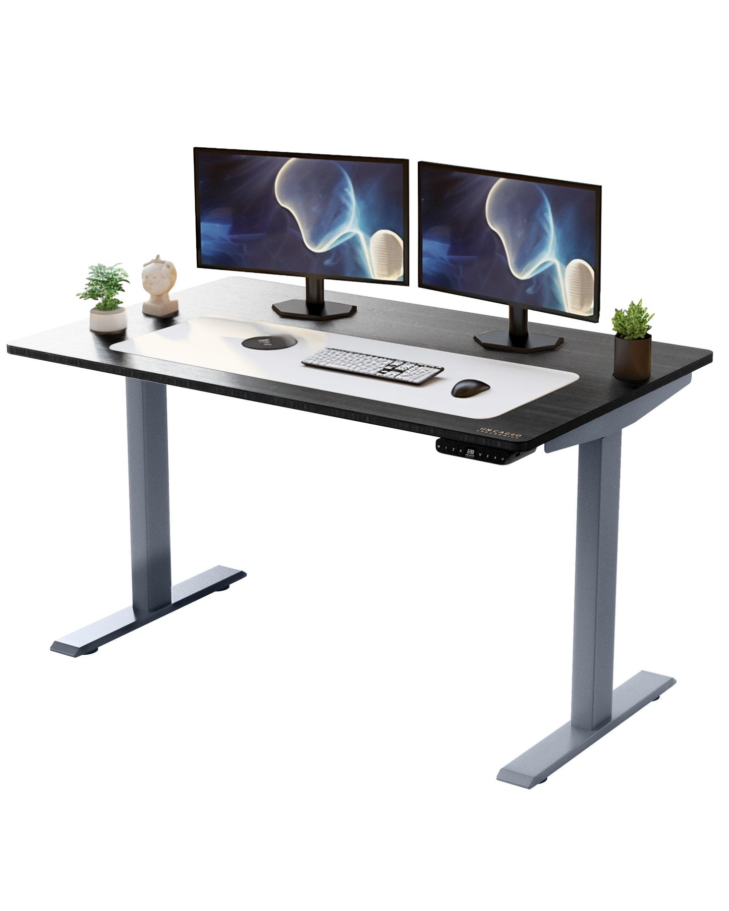 Gray Bamboo Dual Motor Electric Office Adjustable Computer Desk - FurniFindUSA