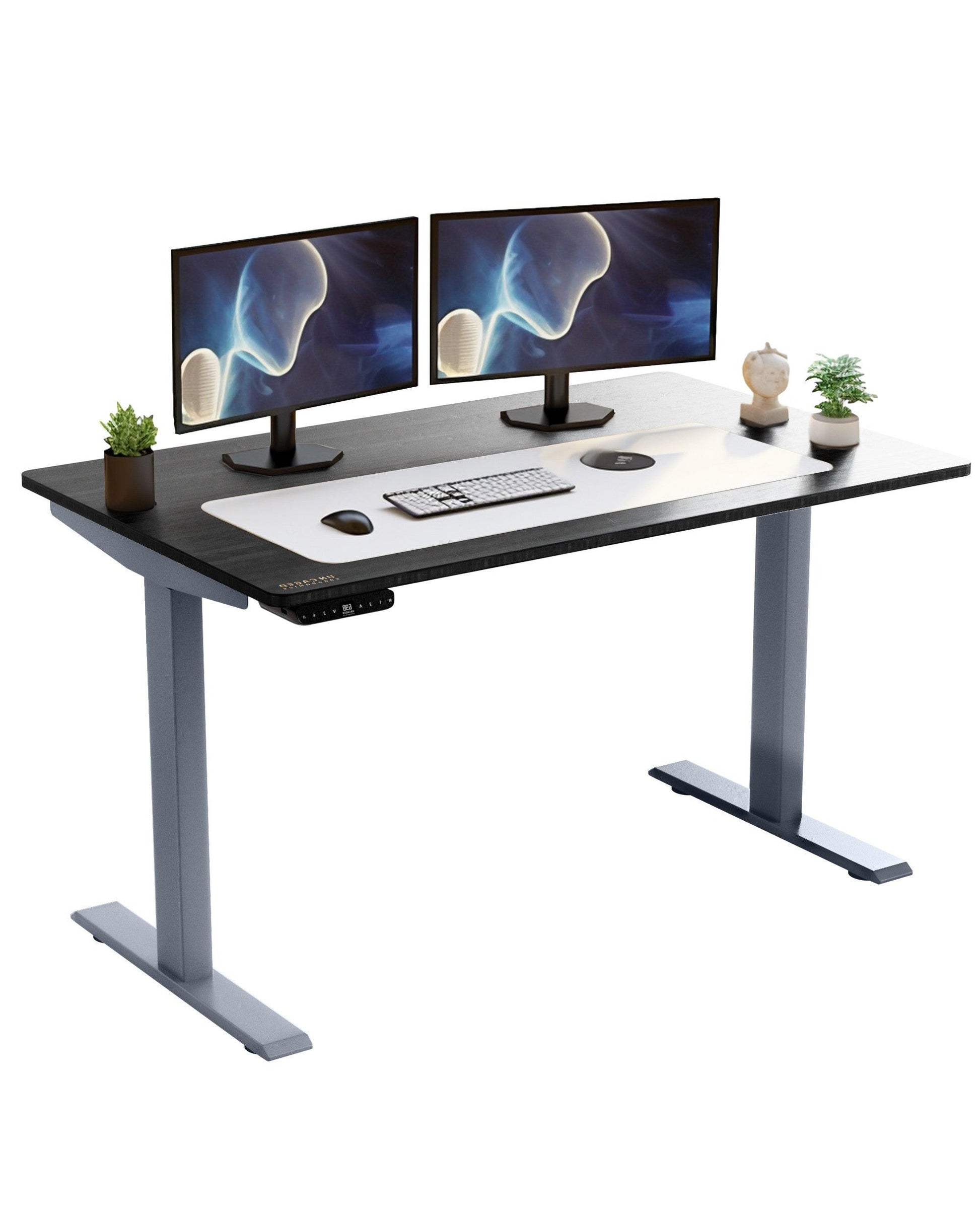 Gray Bamboo Dual Motor Electric Office Adjustable Computer Desk - FurniFindUSA