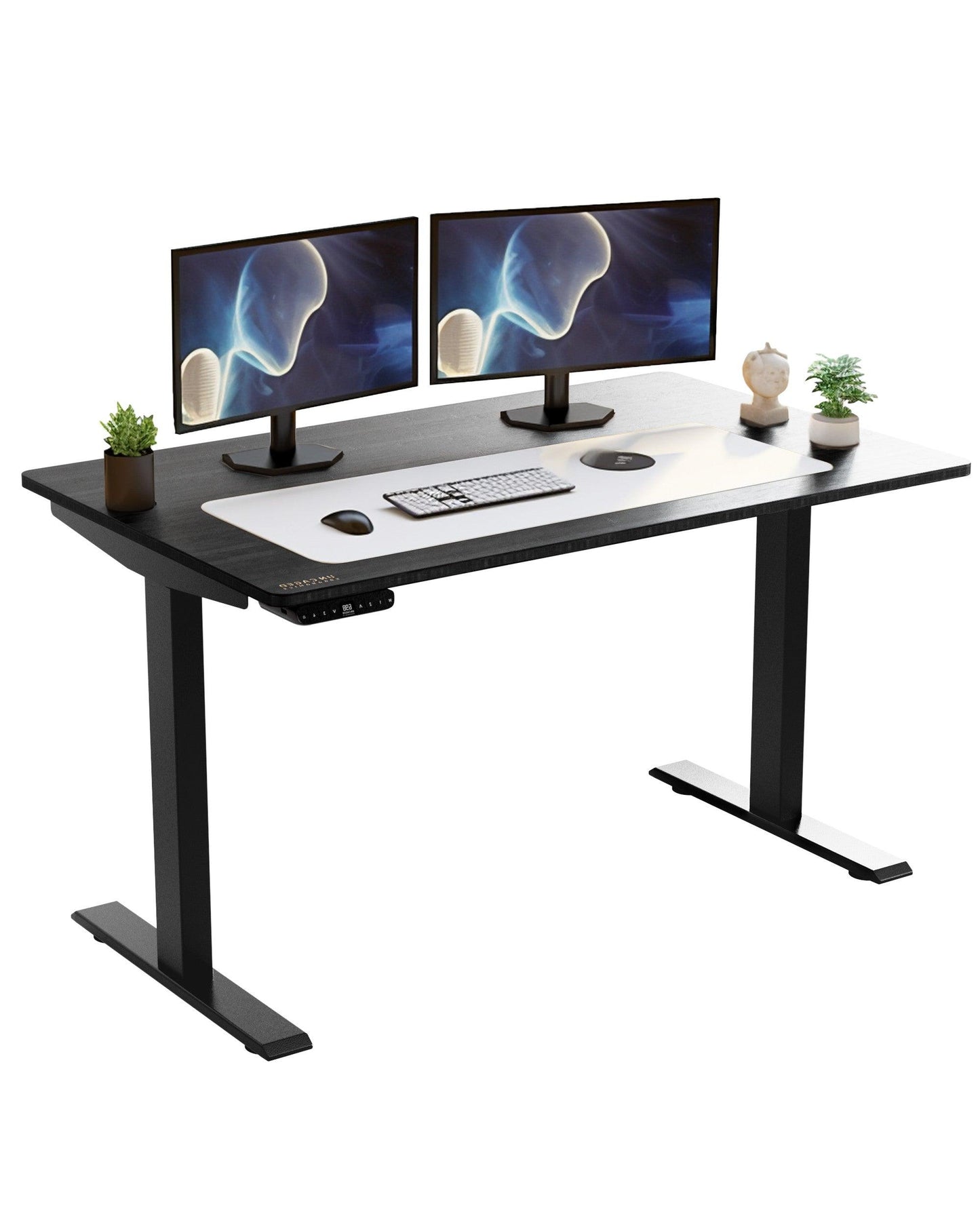 Black on Black Bamboo Dual Motor Electric Office Adjustable Computer Desk - FurniFindUSA