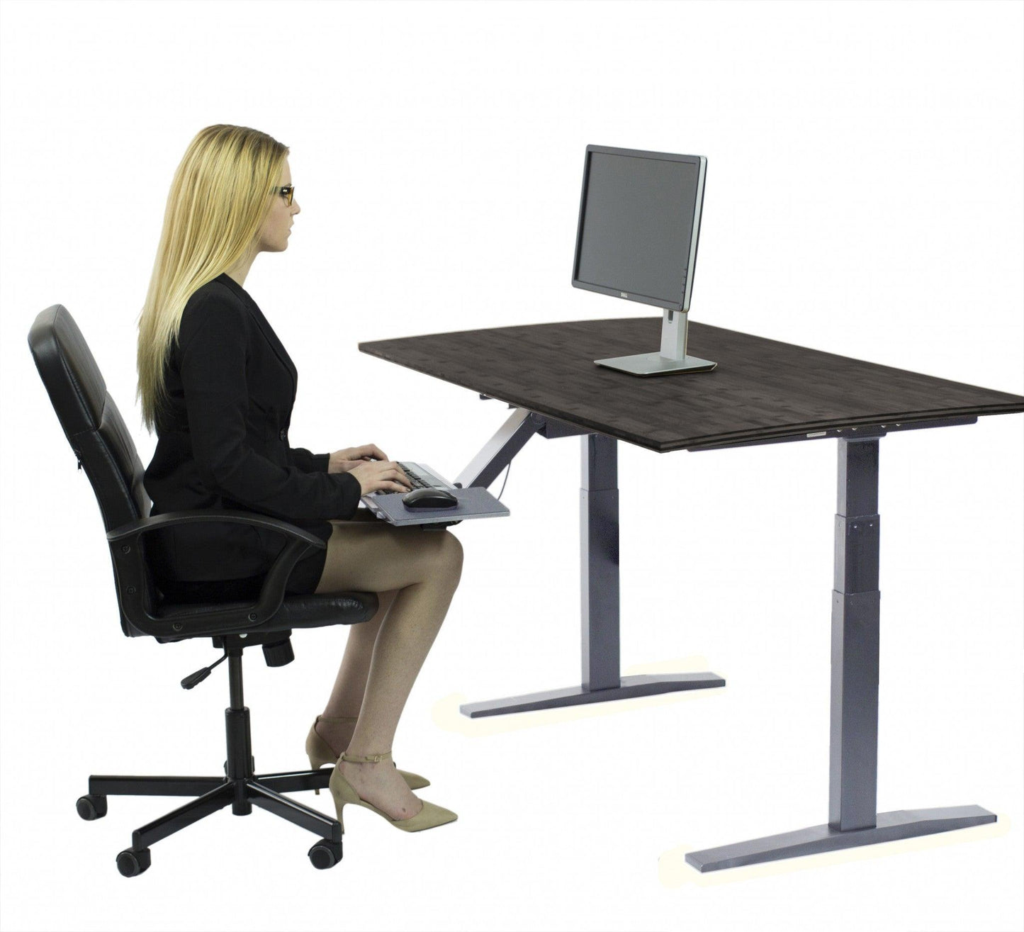 Gray Bamboo Dual Motor Electric Office Adjustable Computer Desk - FurniFindUSA