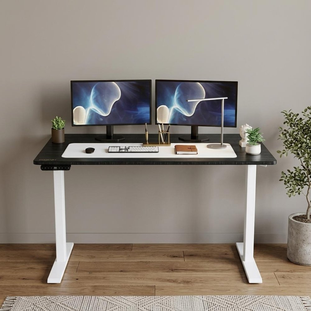 48" Adjustable Black and White Stainless Steel Computer Desk HomeRoots