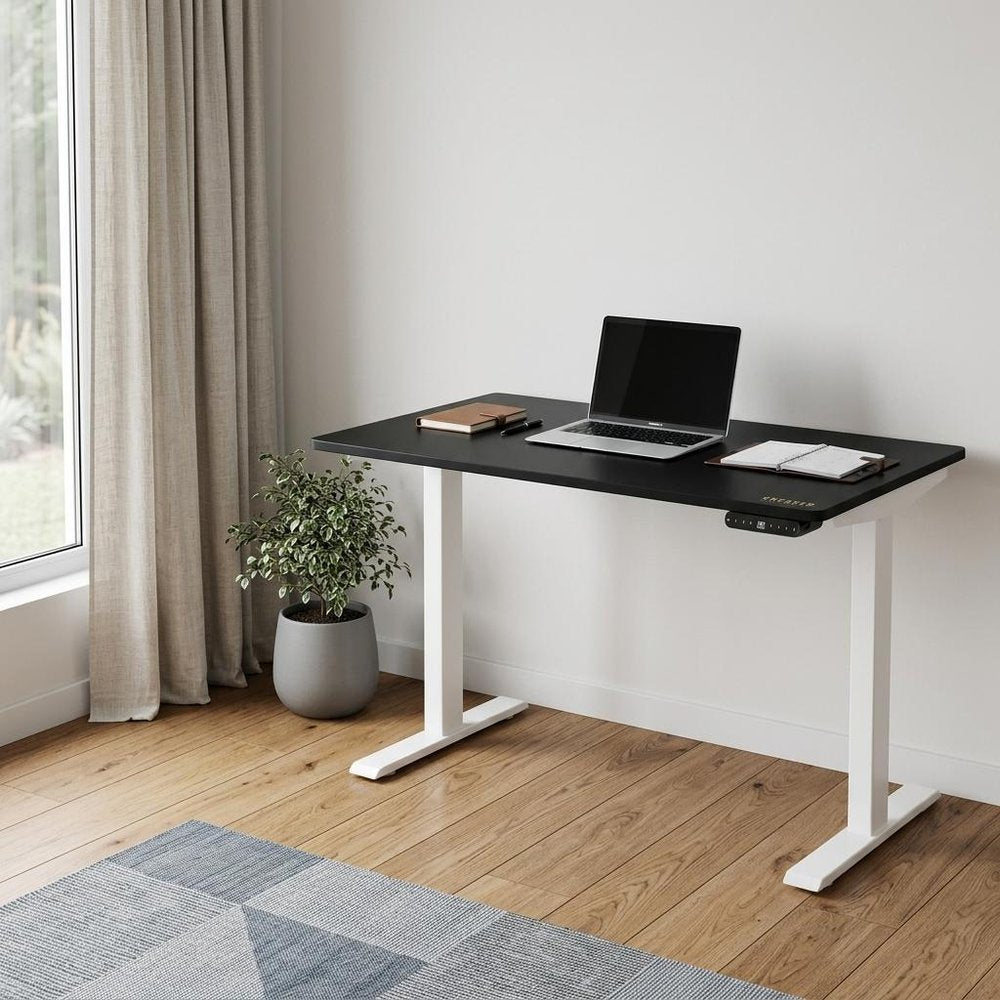 48" Adjustable Black and White Stainless Steel Computer Desk HomeRoots