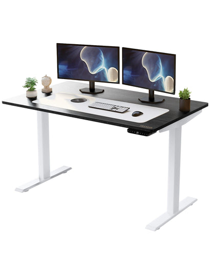 White and Black Bamboo Dual Motor Electric Office Adjustable Computer Desk - FurniFindUSA