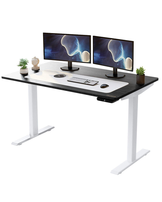 White and Black Bamboo Dual Motor Electric Office Adjustable Computer Desk - FurniFindUSA