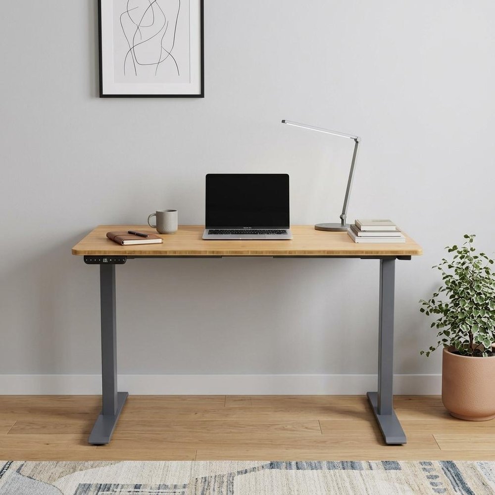48" Adjustable Brown and Gray Stainless Steel Computer Desk HomeRoots
