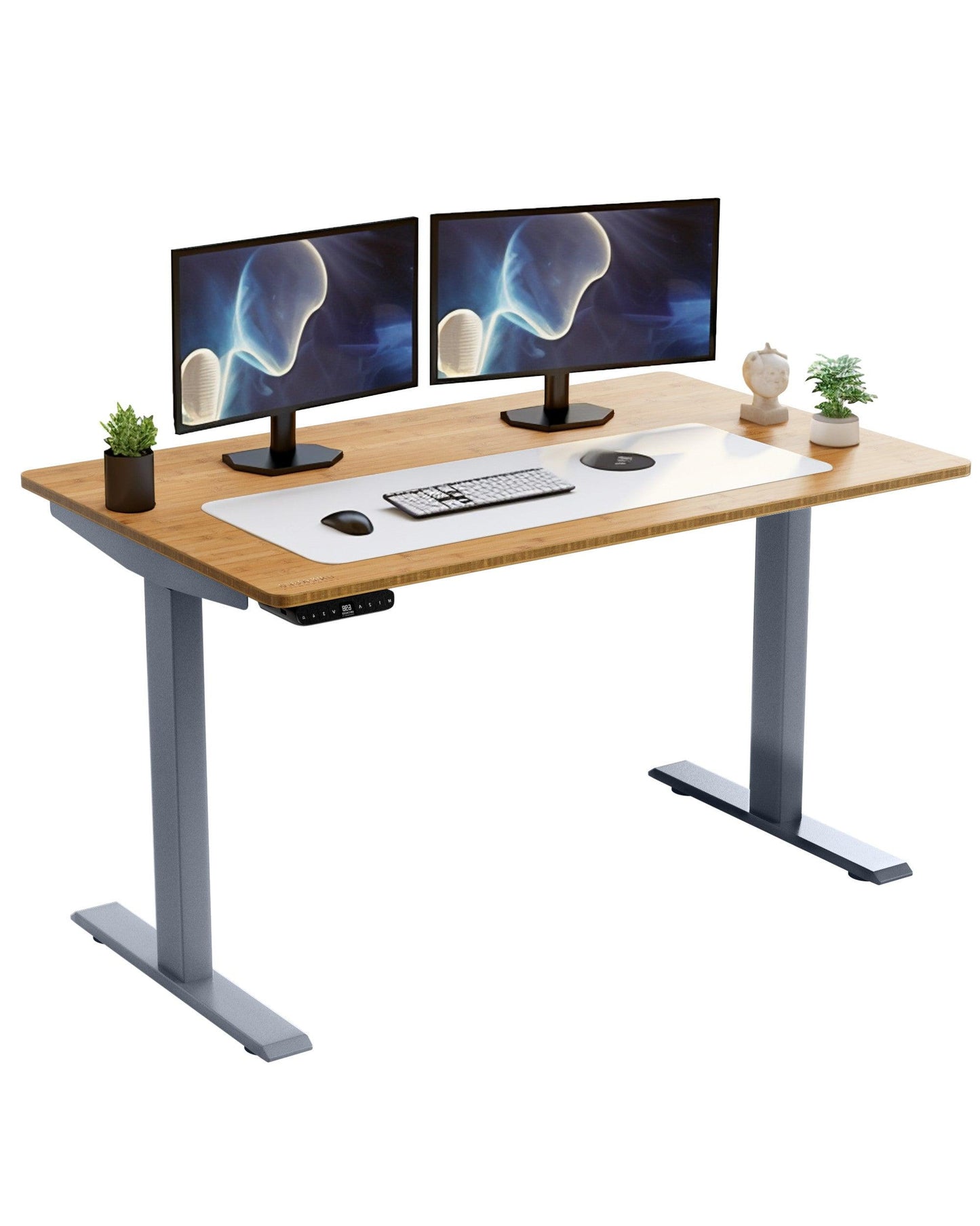 Gray and Natural Bamboo Dual Motor Electric Office Adjustable Computer Desk - FurniFindUSA