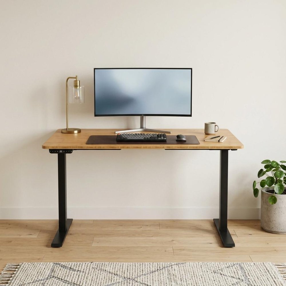 48" Adjustable Brown and Black Stainless Steel Computer Desk HomeRoots
