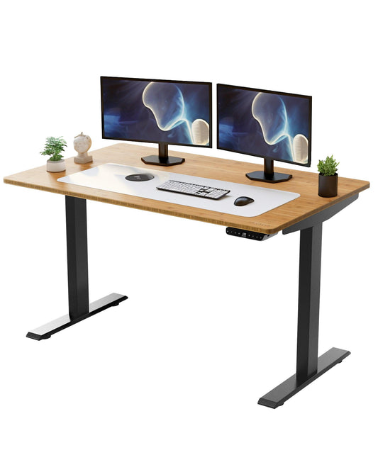 Black and Natural Bamboo 52" Dual Motor Electric Office Adjustable Computer Desk - FurniFindUSA