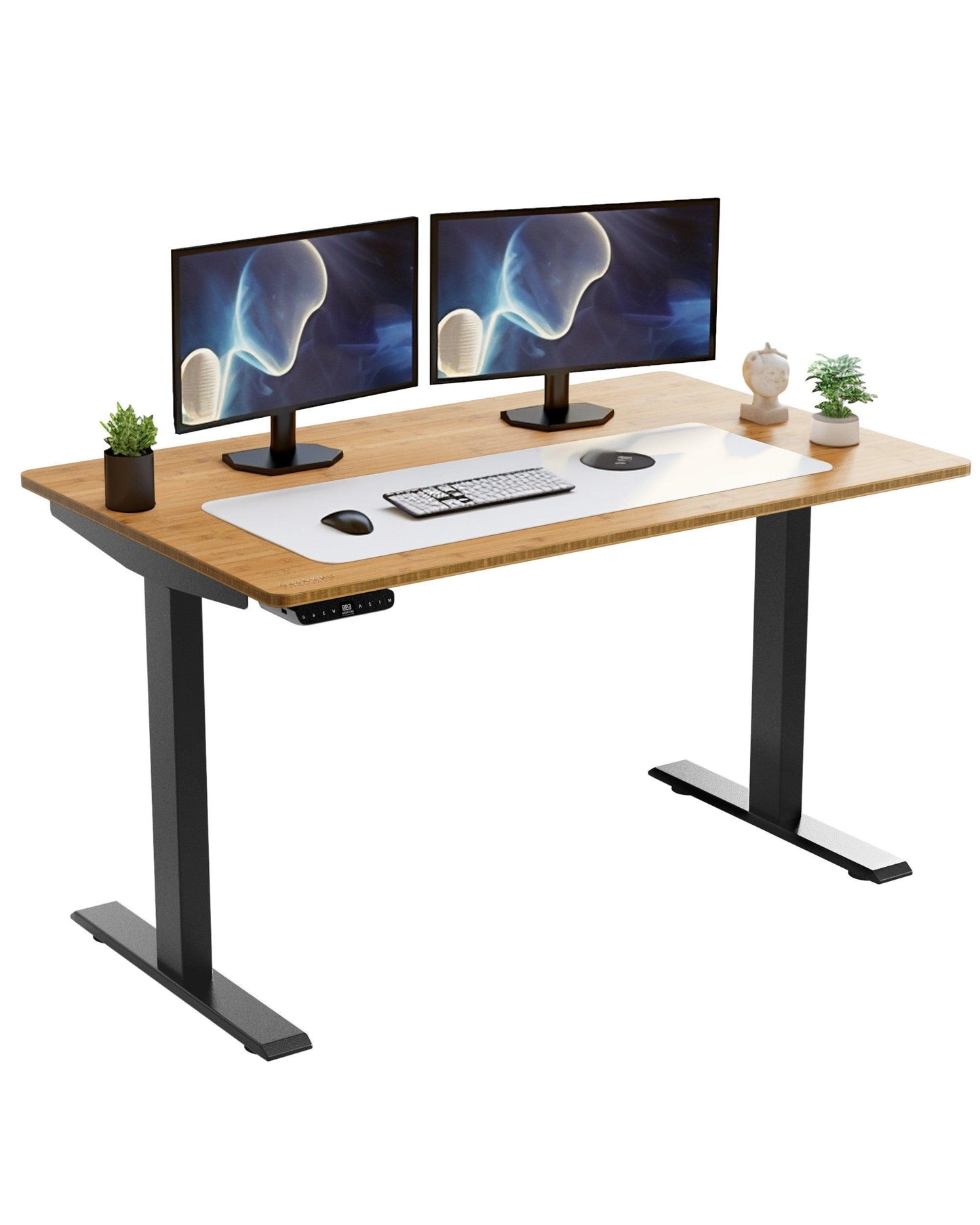 Black and Natural Bamboo 52" Dual Motor Electric Office Adjustable Computer Desk - FurniFindUSA