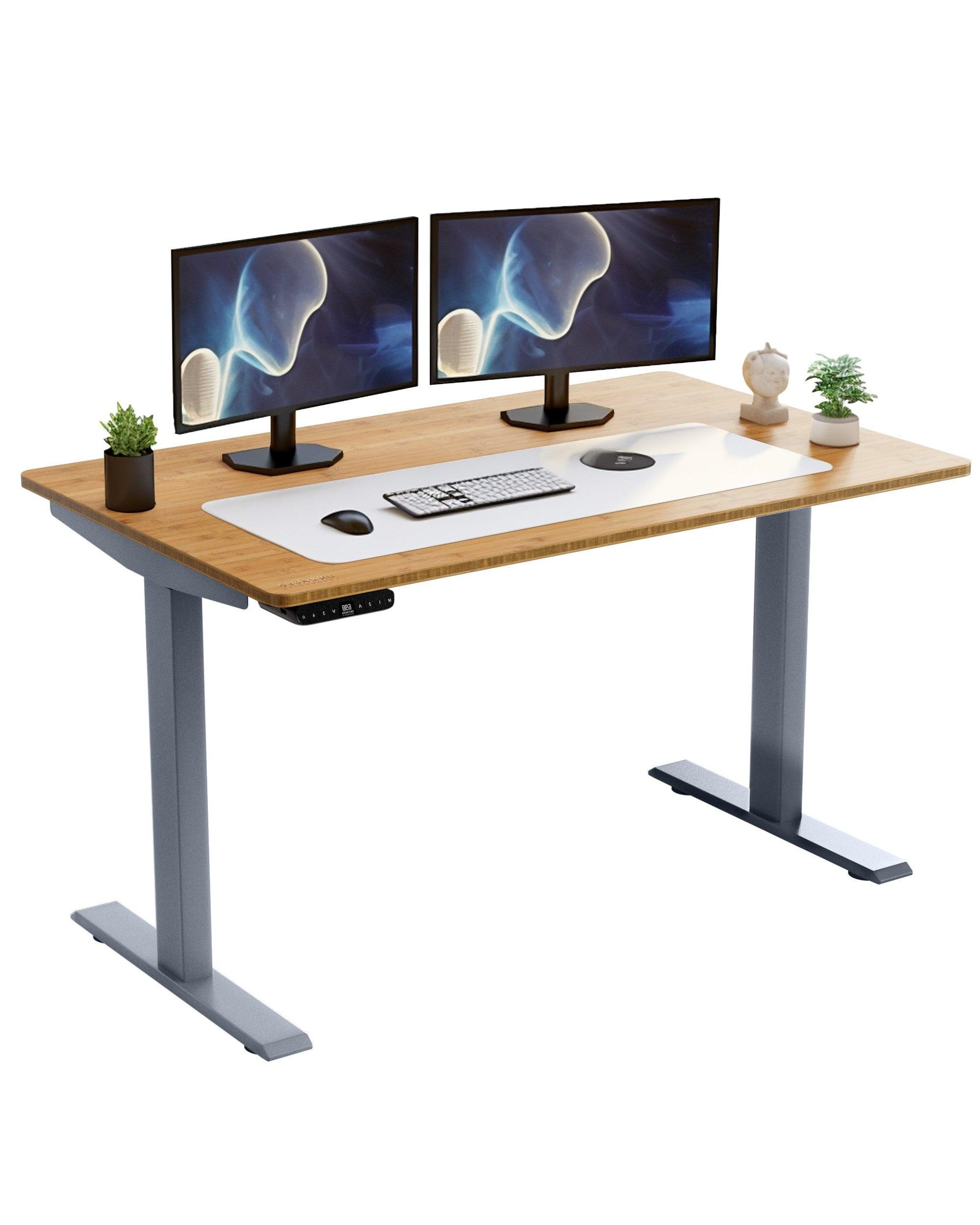 Gray and Natural Bamboo 52" Dual Motor Electric Office Adjustable Computer Desk - FurniFindUSA