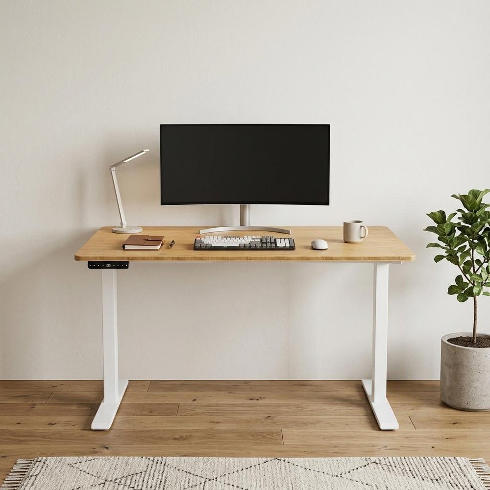 48" Adjustable Brown and White Stainless Steel Computer Desk HomeRoots